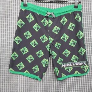 Minecraft Kids Swim Trunks Creeper Print Board Shorts 6/7 Gray Green